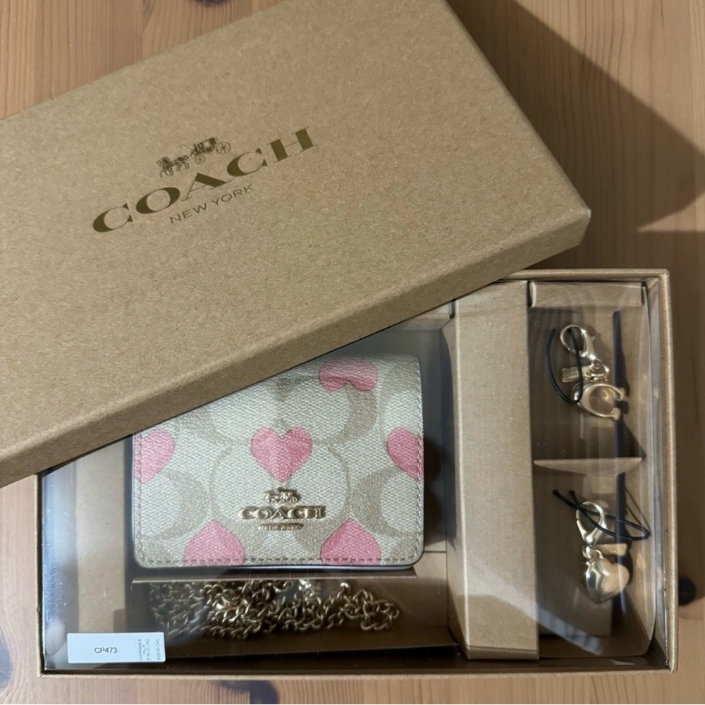 Coach Beige and Pink Heart Cross Body Set